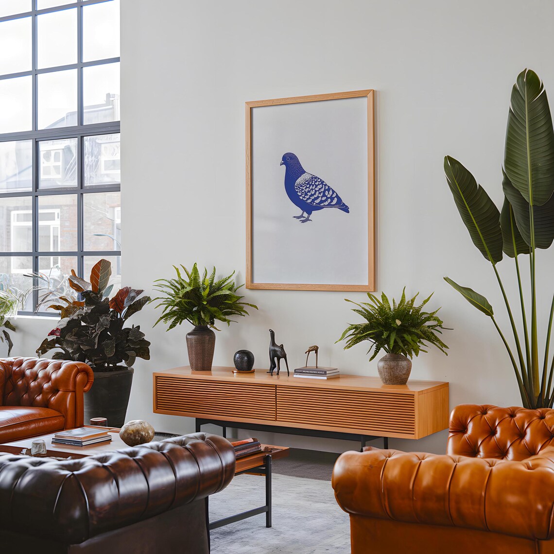 Pigeon Minimalist Blue Contemporary Art Print - Image 5