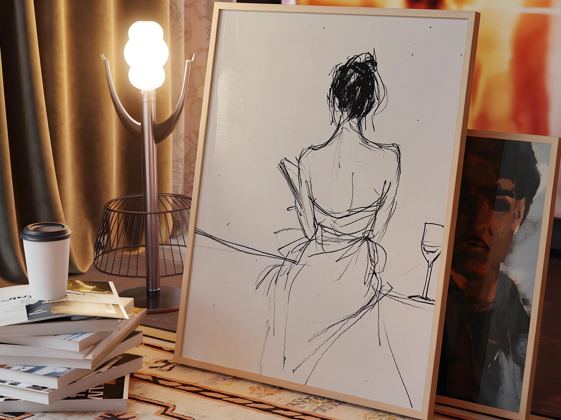Minimalist Abstract Female Figure Sketch Wall Art Modern Scandinavian Neutral Beige Print Sophisticated Art - Image 2