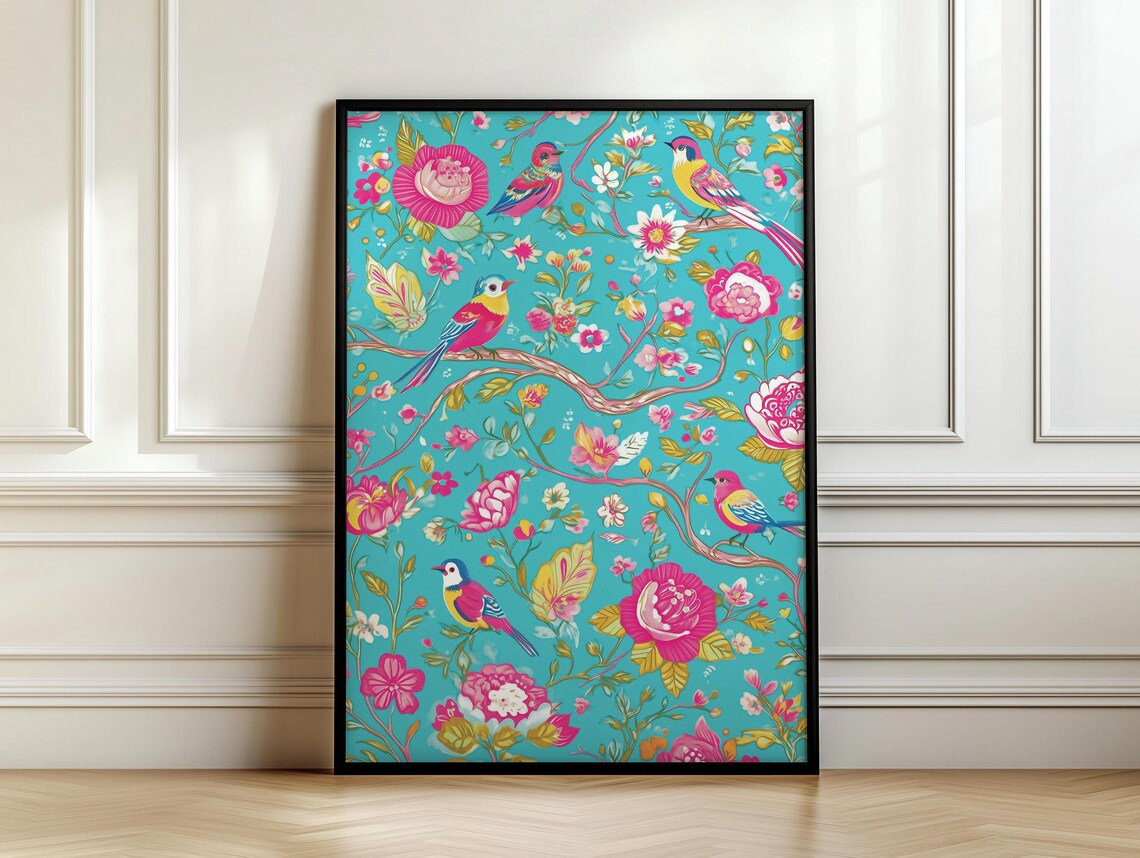 Chinoiserie Botanical Birds Art Print, Floral Pattern - Image 7