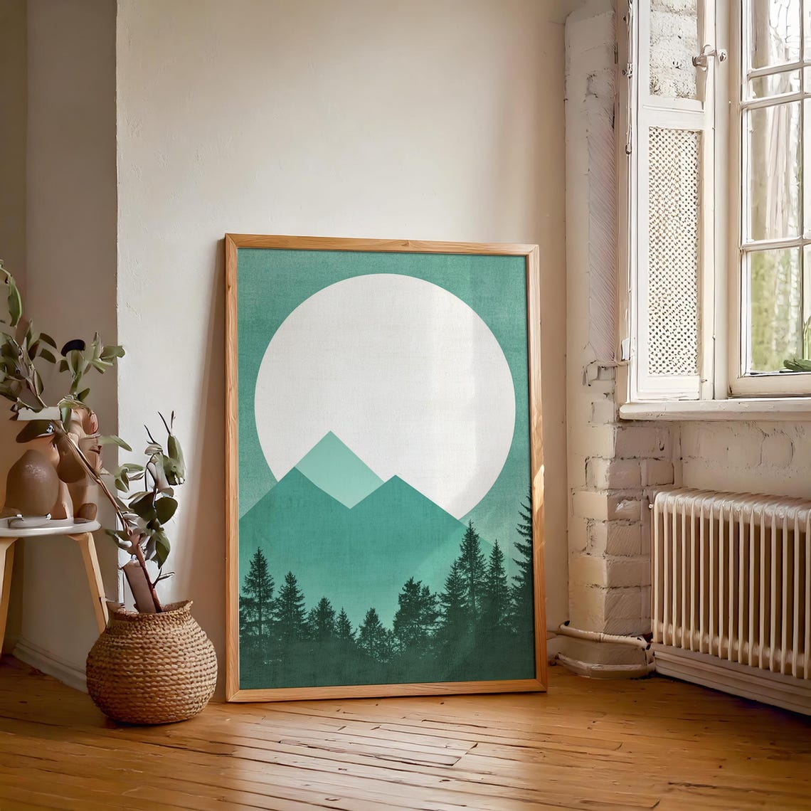 Green Mountain Sun With Pine Silhouettes Minimalist Nature Poster - Image 6