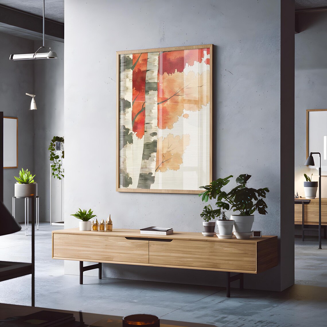 Birch Tree Painting Nature Inspired Wall Art Print Japandi Style Watercolor Birch Tree Art Dopamine Decor Bedroom Living Dining Room - Image 3
