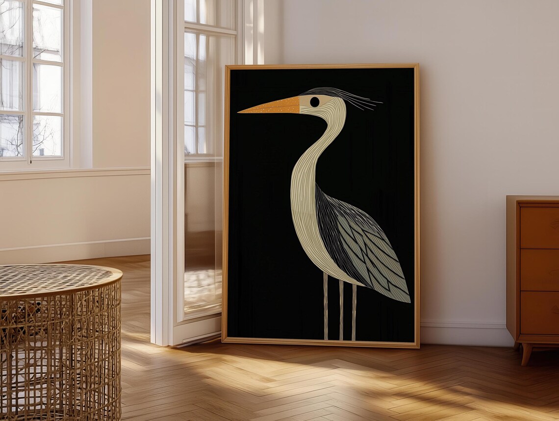 Retro Vintage Heron Art Deco Wall Art Print, Bird Decor - Image 6