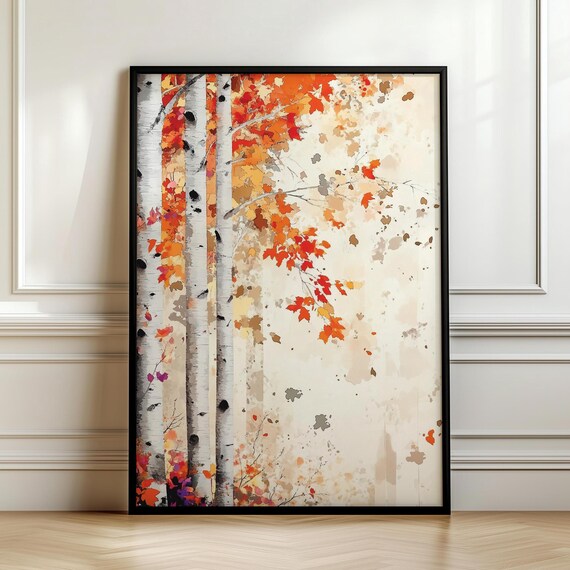 Birch Tree Painting Nature Inspired Watercolor Wall Art Print Japandi Style Birch Tree Art Dopamine Decor Bedroom Living Dining Room