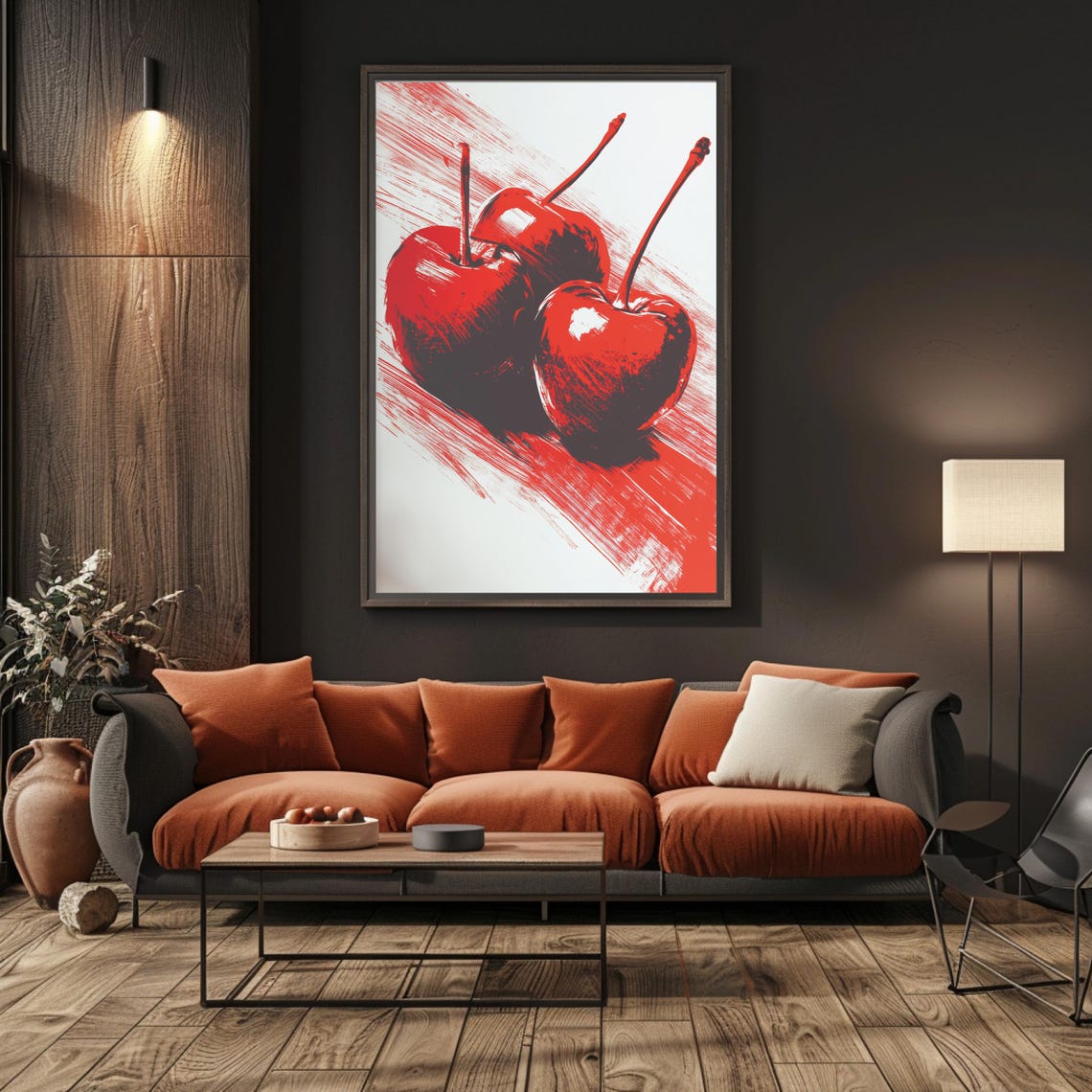 Three Red Cherries With Bold Painterly Brushstrokes Art Poster - Image 5