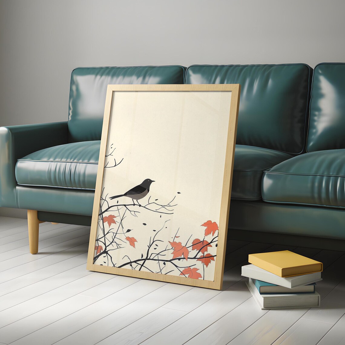 Minimalist Blackbird on Branch Japandi Style Autumn Art Poster - Image 4