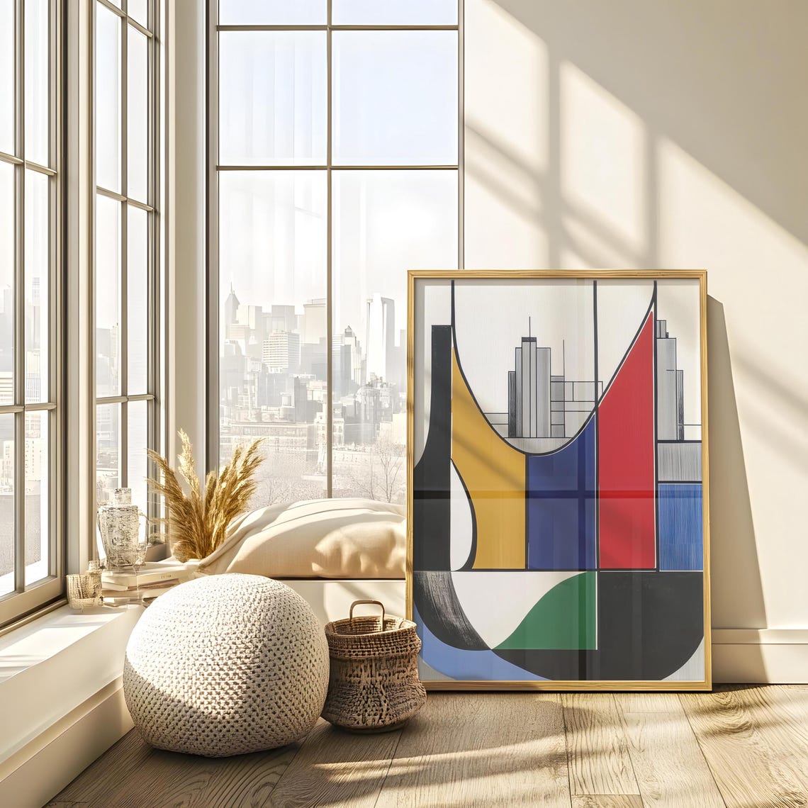 Bold Art Deco Geometric Cityscape Abstract in Vibrant Colors Poster - Image 2