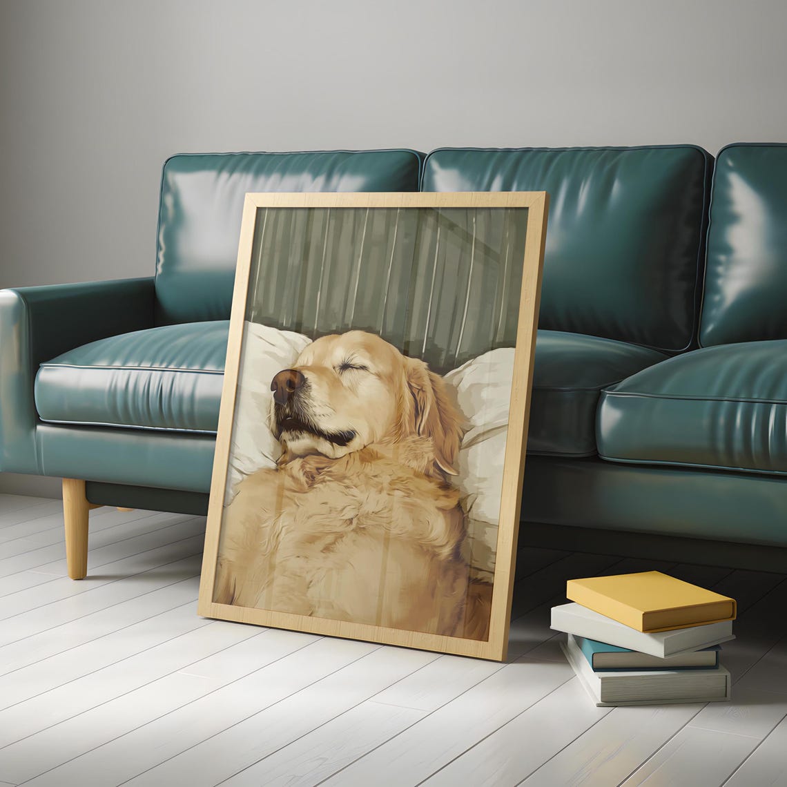 Sleeping Golden Retriever Close-Up on White Bedding Portrait Poster - Image 4