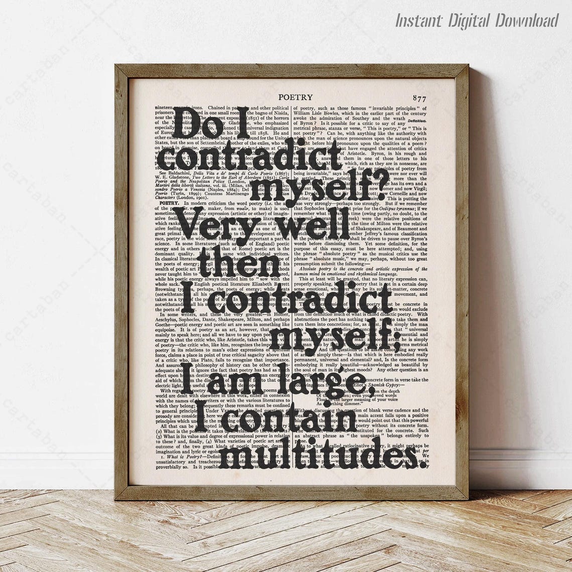 Walt Whitman Do I Contradict Myself I Contain Multitudes Quote Poster