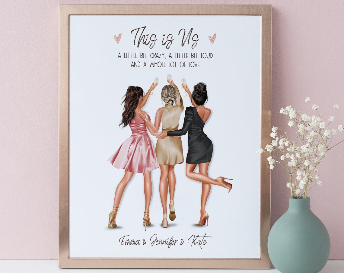 Personalized Best Friends Art Print, Custom Group Of Three