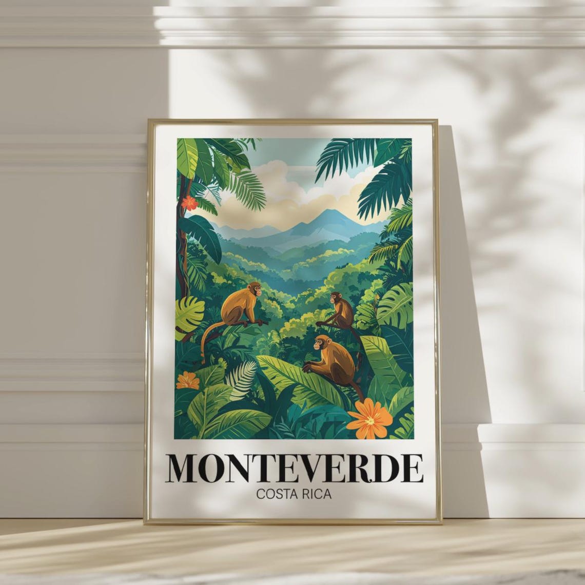 Monteverde Costa Rica Cloud Forest Monkeys Jungle Travel Poster
