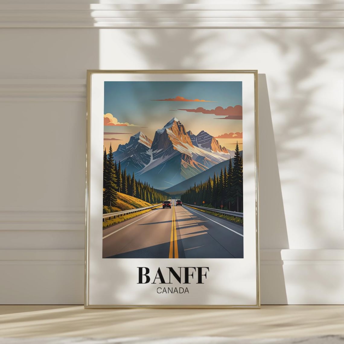 Banff Canada Mountain Highway Snow Peaks Road Trip Travel Poster