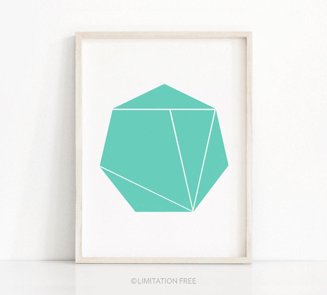 Mint Green Geometric Faceted Polygon Abstract Minimalist Wall Print
