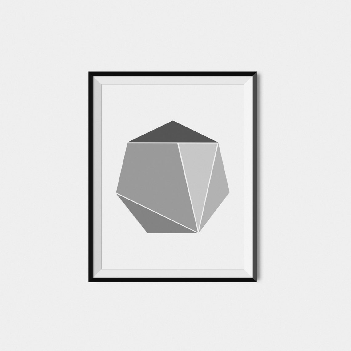 Gray Geometric Faceted Polygon Abstract Modern Minimalist Wall Print - Image 2