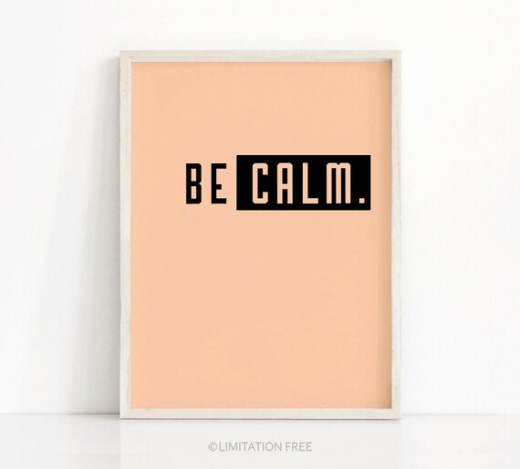 Be Calm Minimalist Typography Quote Poster Peach Scandinavian Wall Decor
