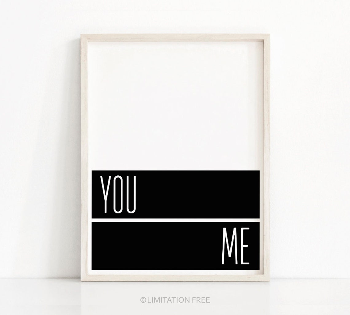 You And Me Minimalist Black Bar Couple Typography Love Wall Art Poster