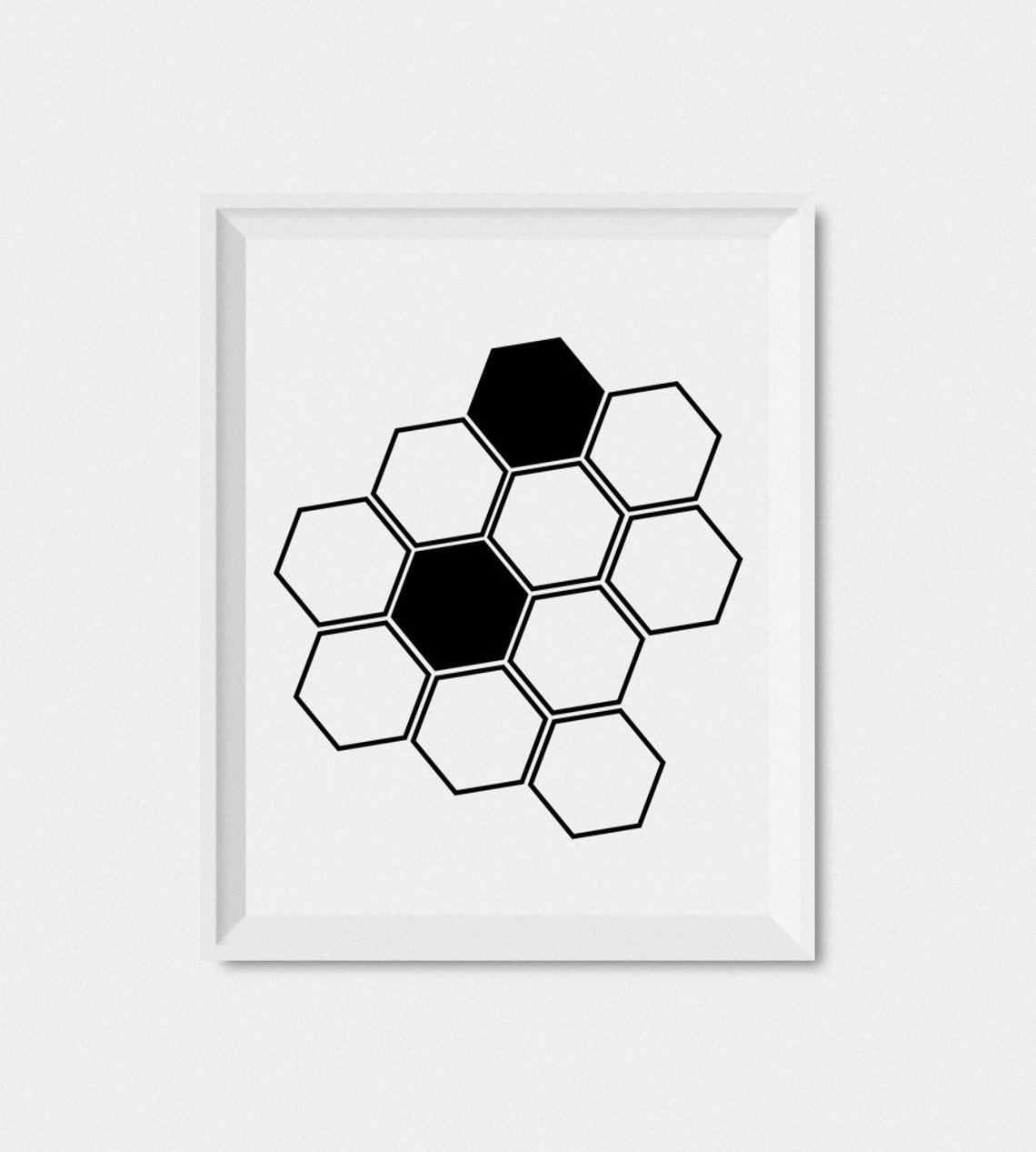 Black And White Hexagon Honeycomb Geometric Modern Abstract Art Poster - Image 2