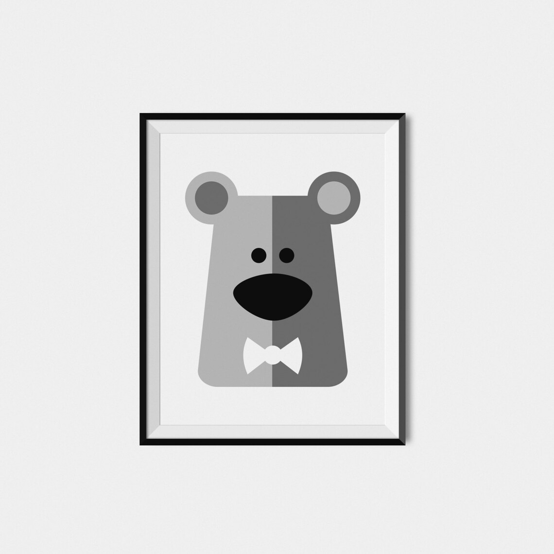 Gray Geometric Bear Head With Bow Tie Baby Nursery Animal Poster Wall Decor - Image 3