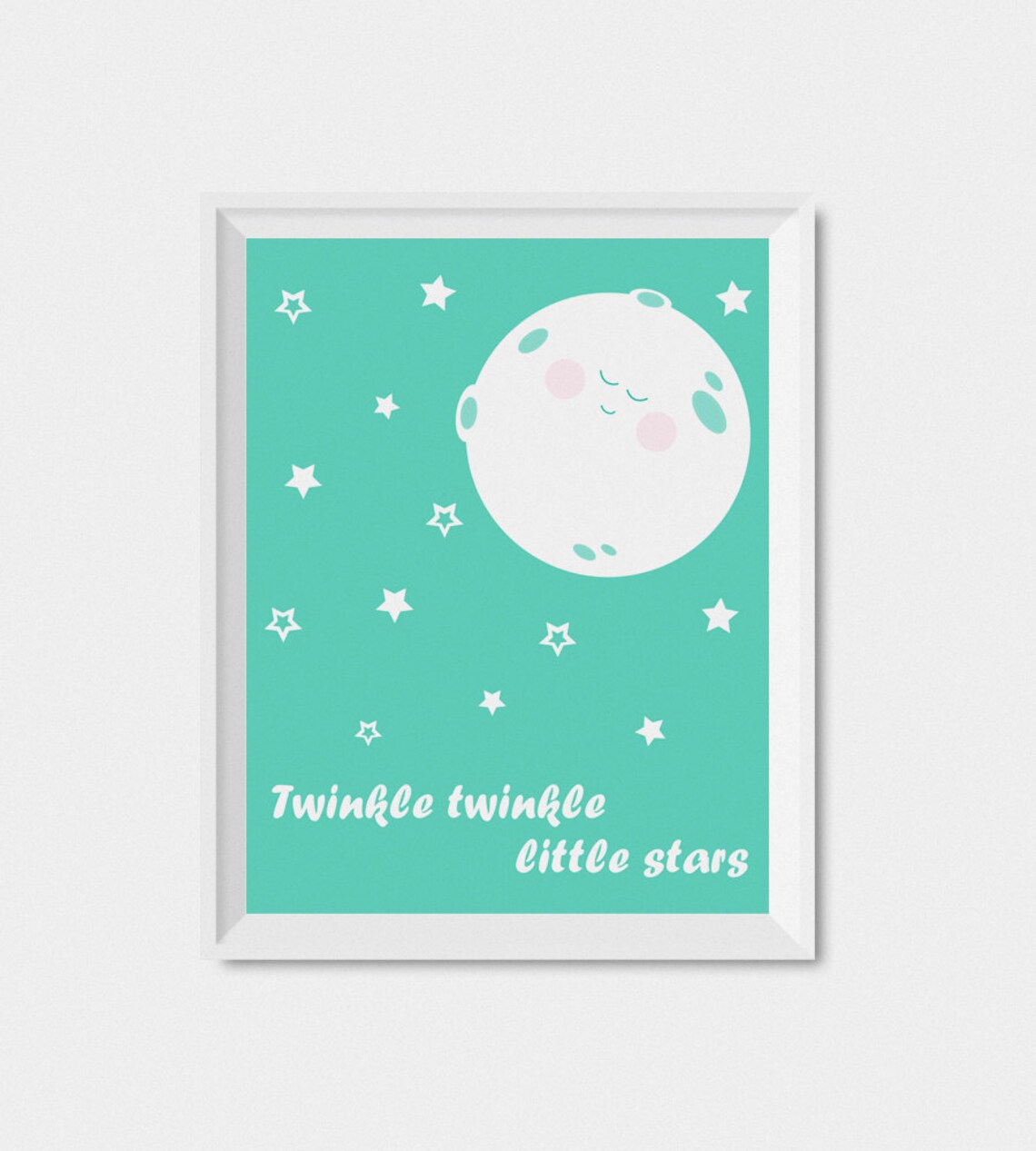 Twinkle Twinkle Little Stars Moon Mint Nursery Wall Poster Baby Decor - Image 3