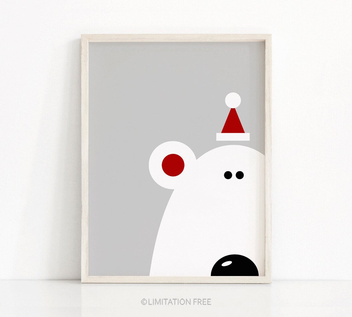 Polar Bear Christmas Art Print, Holiday Decor