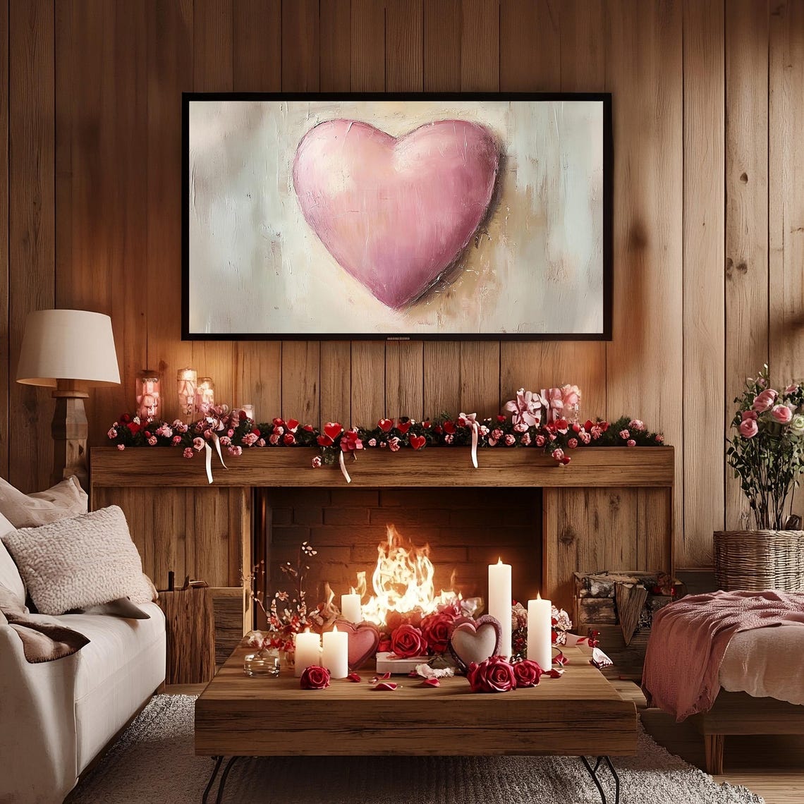 Blush Pink Heart Textured Frame TV Art Romantic Valentine's Poster - Image 2