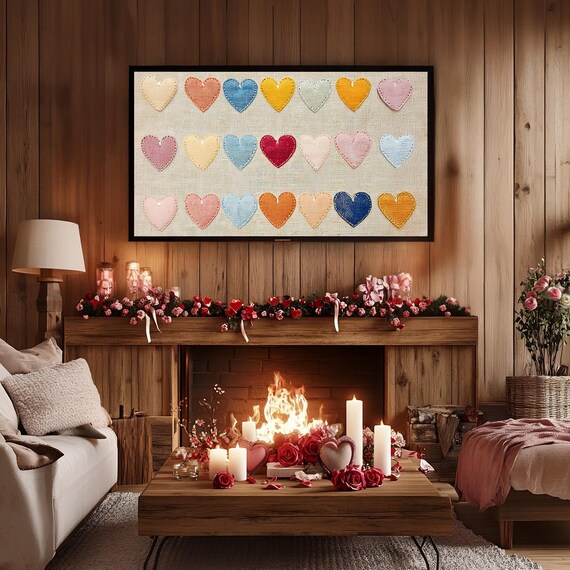 Valentines Day Frame Tv Art Frame Tv Embroidery Heart Frame Tv Vintage Valentines Stitched Heart Painting Moody Romantic Home Dcor