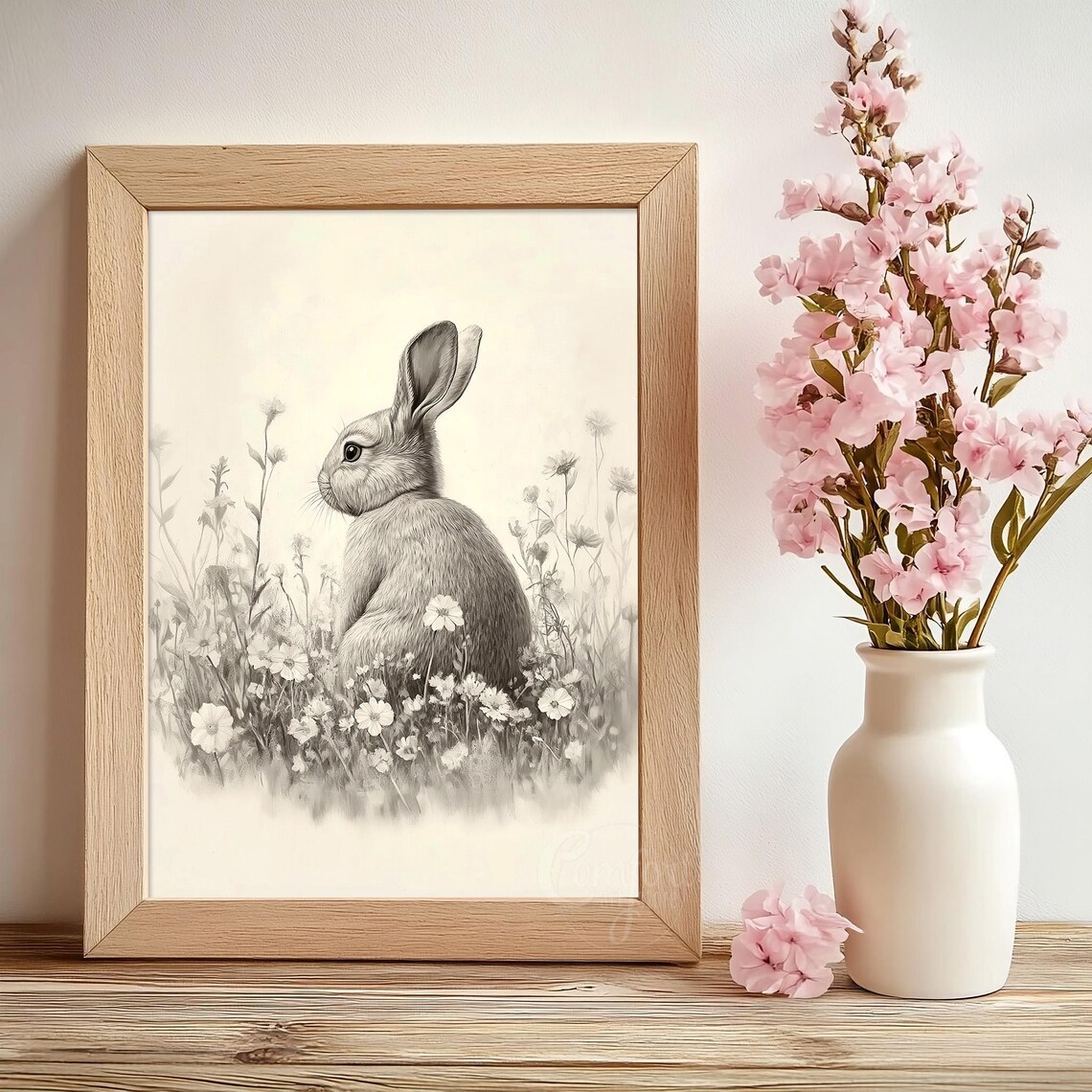 Easter Bunny Sketch, Vintage Antique Spring Nursery Art - Image 2