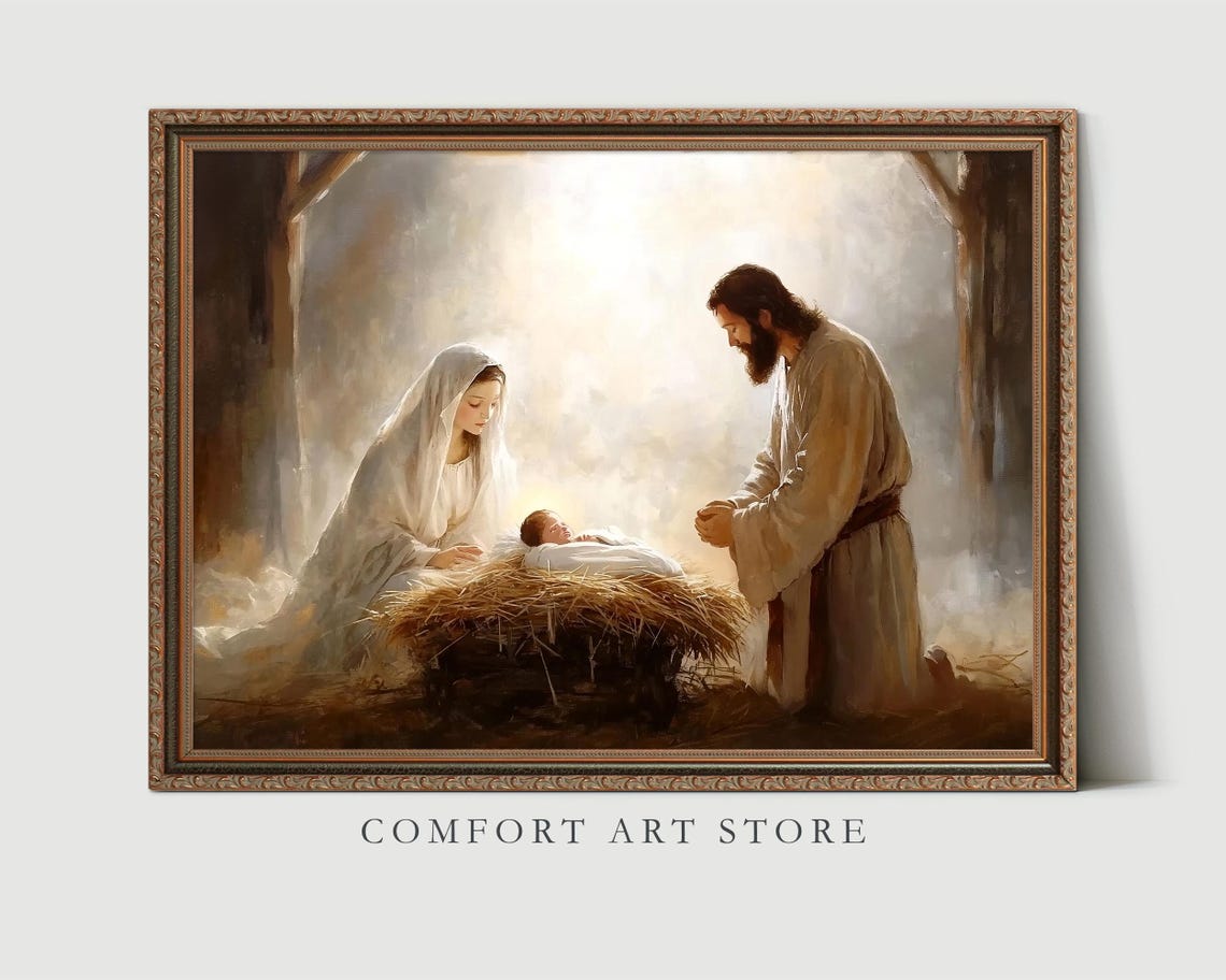Mary and Joseph Adoring Baby Jesus in the Manger Stable Poster - Image 3