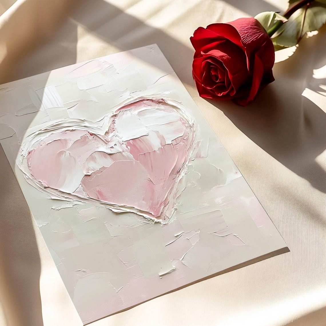 Pink Heart Print Valentines Day Wall Art Vintage Oil Painting Valentines Romantic Decor Coquette Pink Heart Painting Neutral Girl Room Decor - Image 2