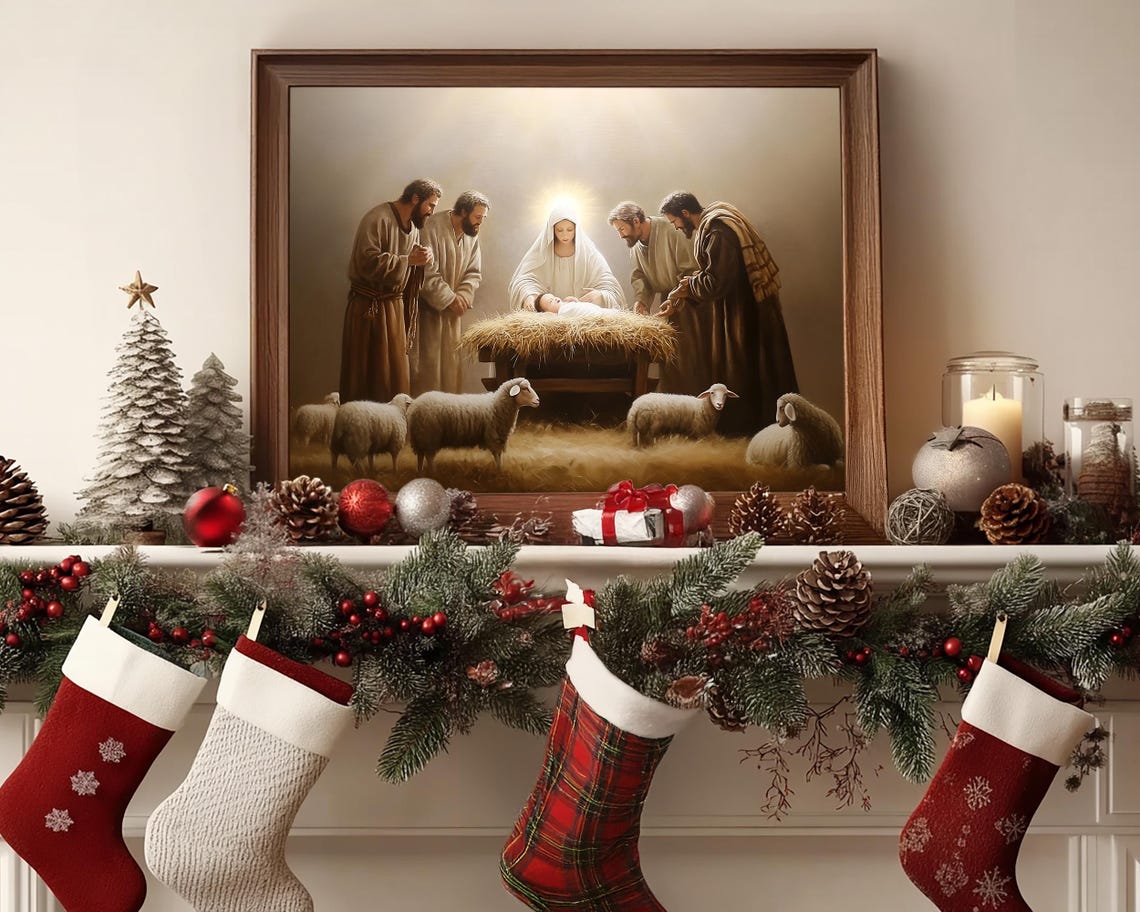 Holy Nativity Adoration of the Manger with Shepherds Art Poster - Image 7
