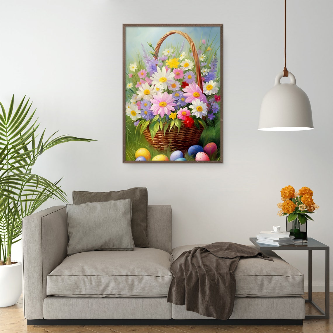 Wildflower Basket with Painted Easter Eggs in Meadow Wall Art - Image 5