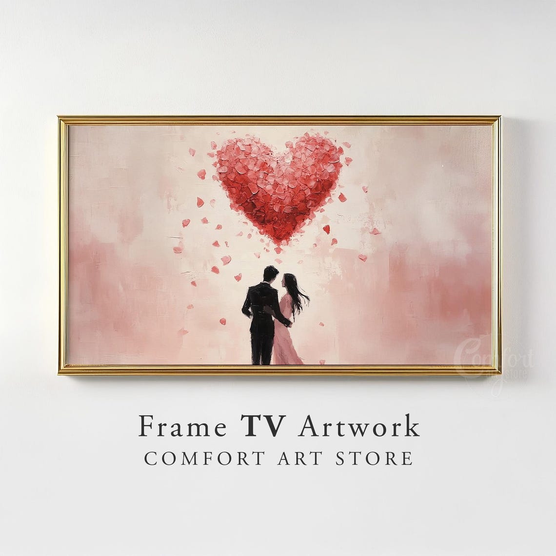 Couple Silhouette Under Red Heart Balloons Valentines Art Poster - Image 2
