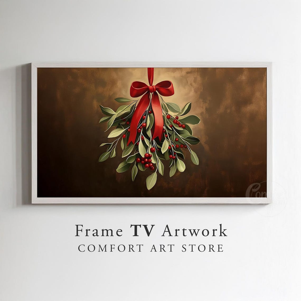 Hanging Mistletoe With Red Berries and Red Ribbon Bow Poster - Image 2