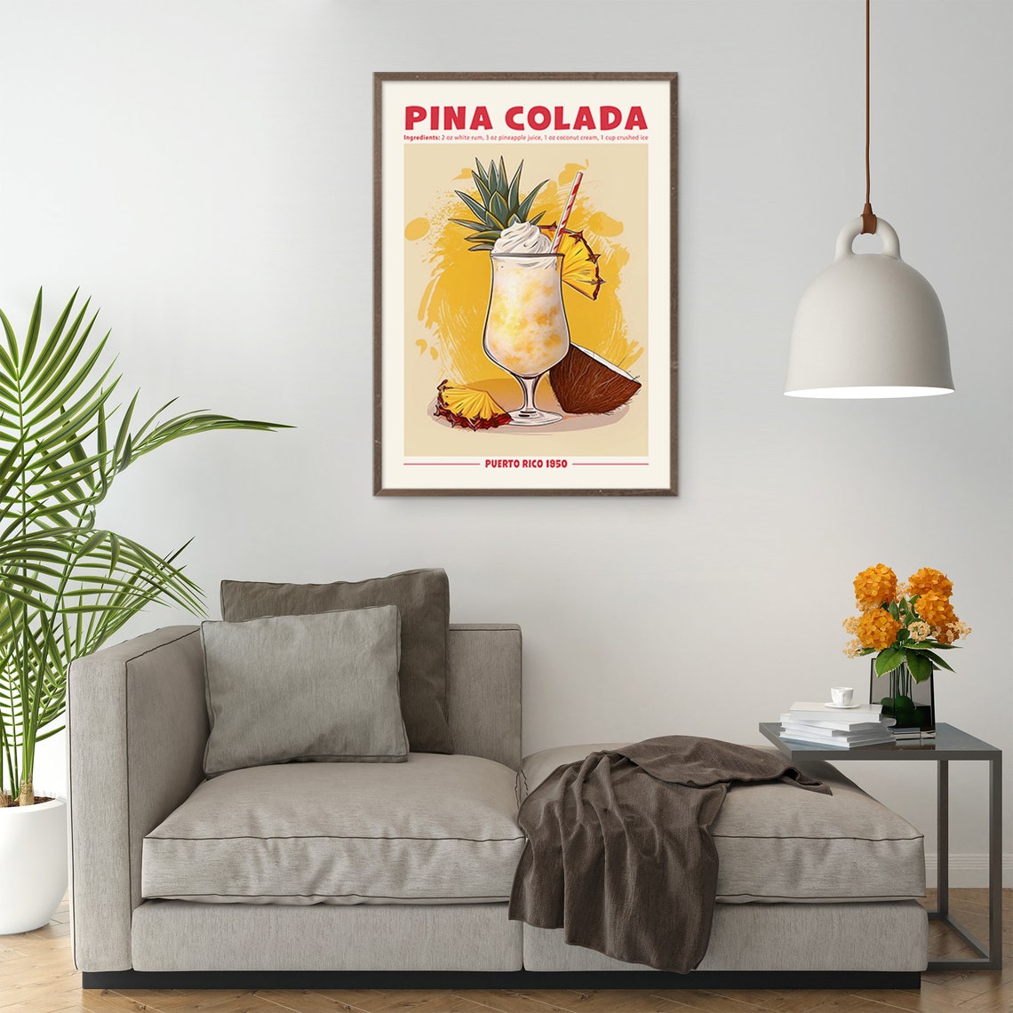 Pina Colada Cocktail Recipe Retro Poster Tropical Bar Cart Wall Art - Image 2