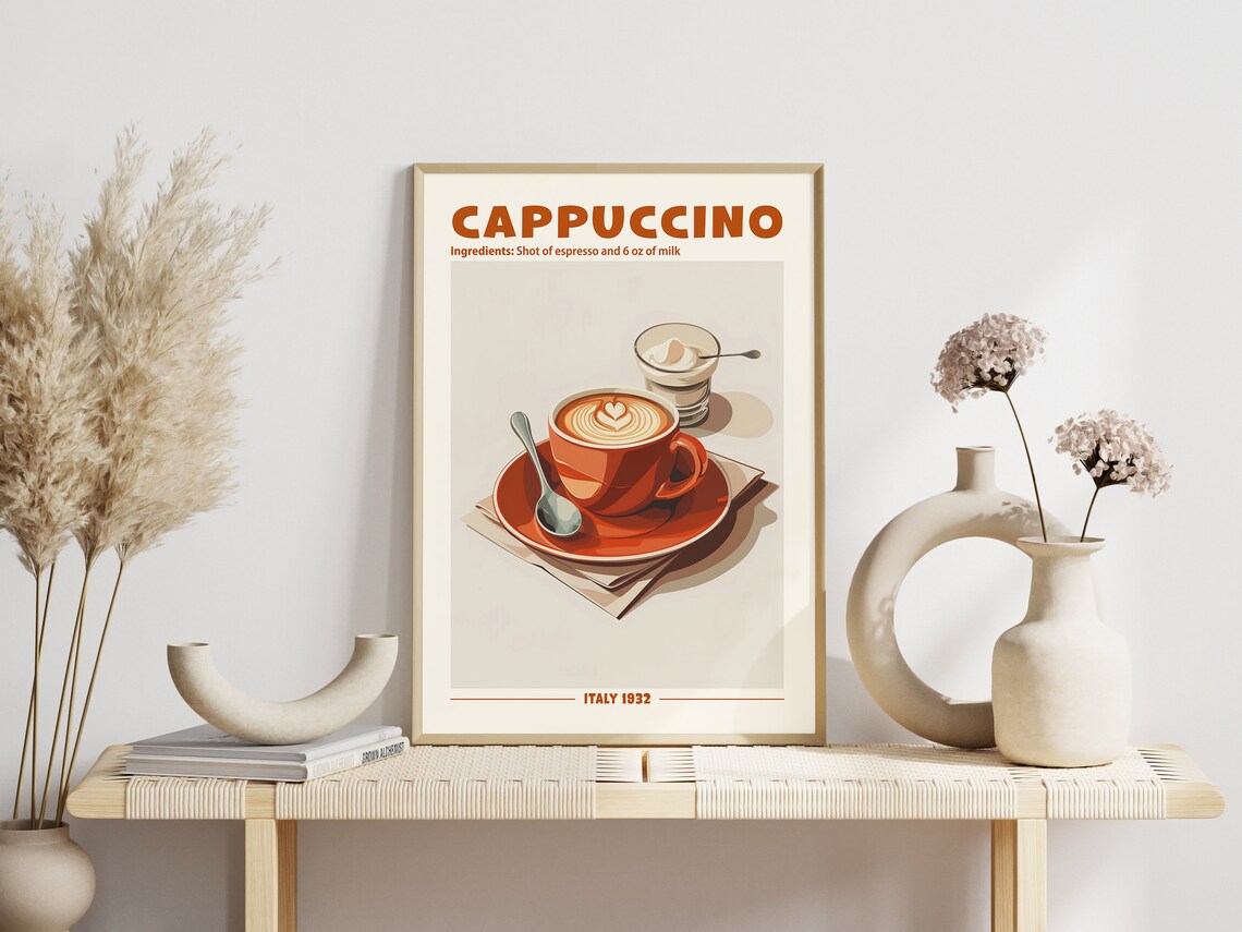 Retro Cappuccino Coffee Print, Kitchen Bar Decor - Image 2