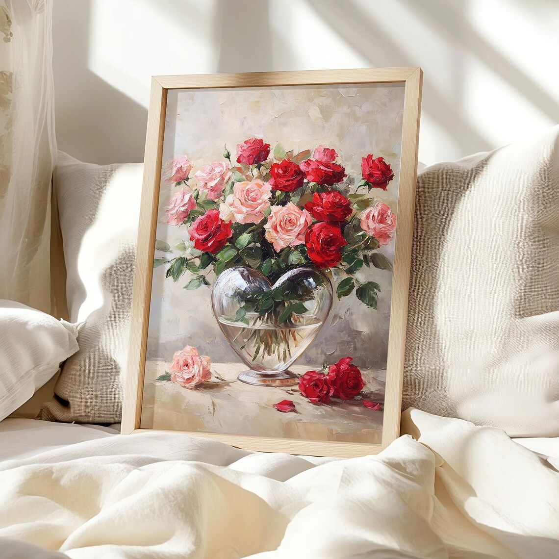 Valentines Day Heart Vase Roses Vintage Art Print - Image 3