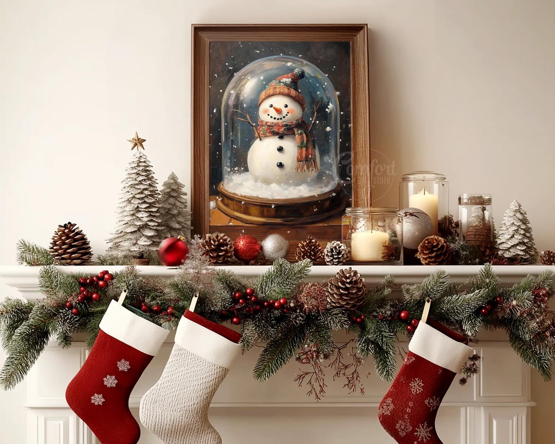 Cute Snowman Under Glass Dome with Knit Hat and Scarf Poster - Image 6