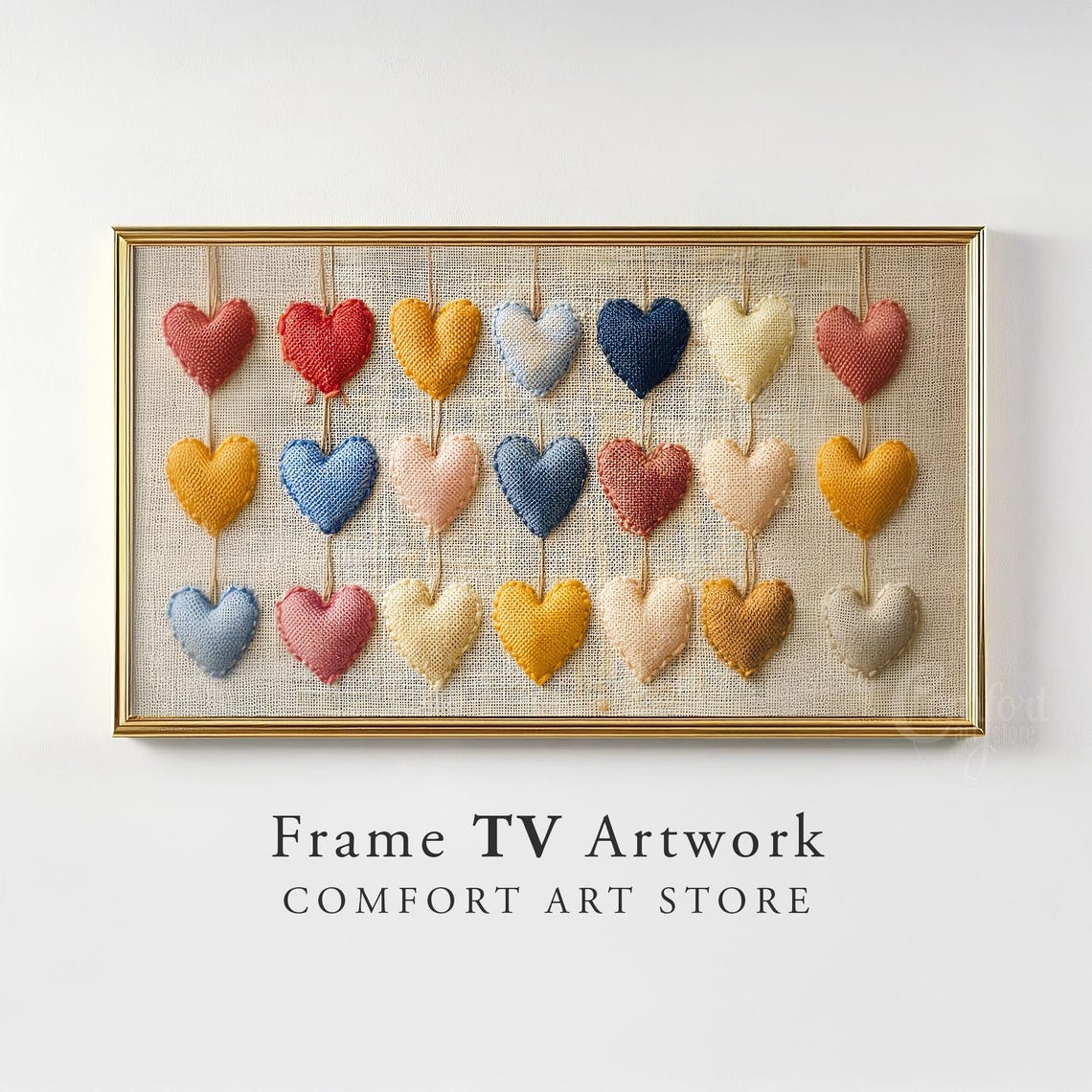 Valentines Stitched Heart Grid Farmhouse Embroidery Frame TV Wall Art - Image 3