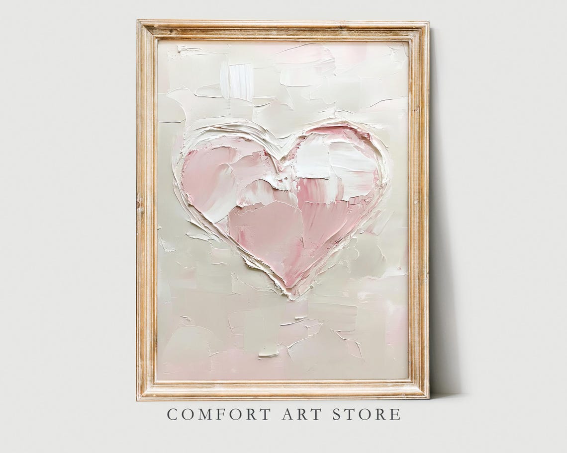 Valentines Single Pink Textured Heart Impasto Minimalist Wall Art