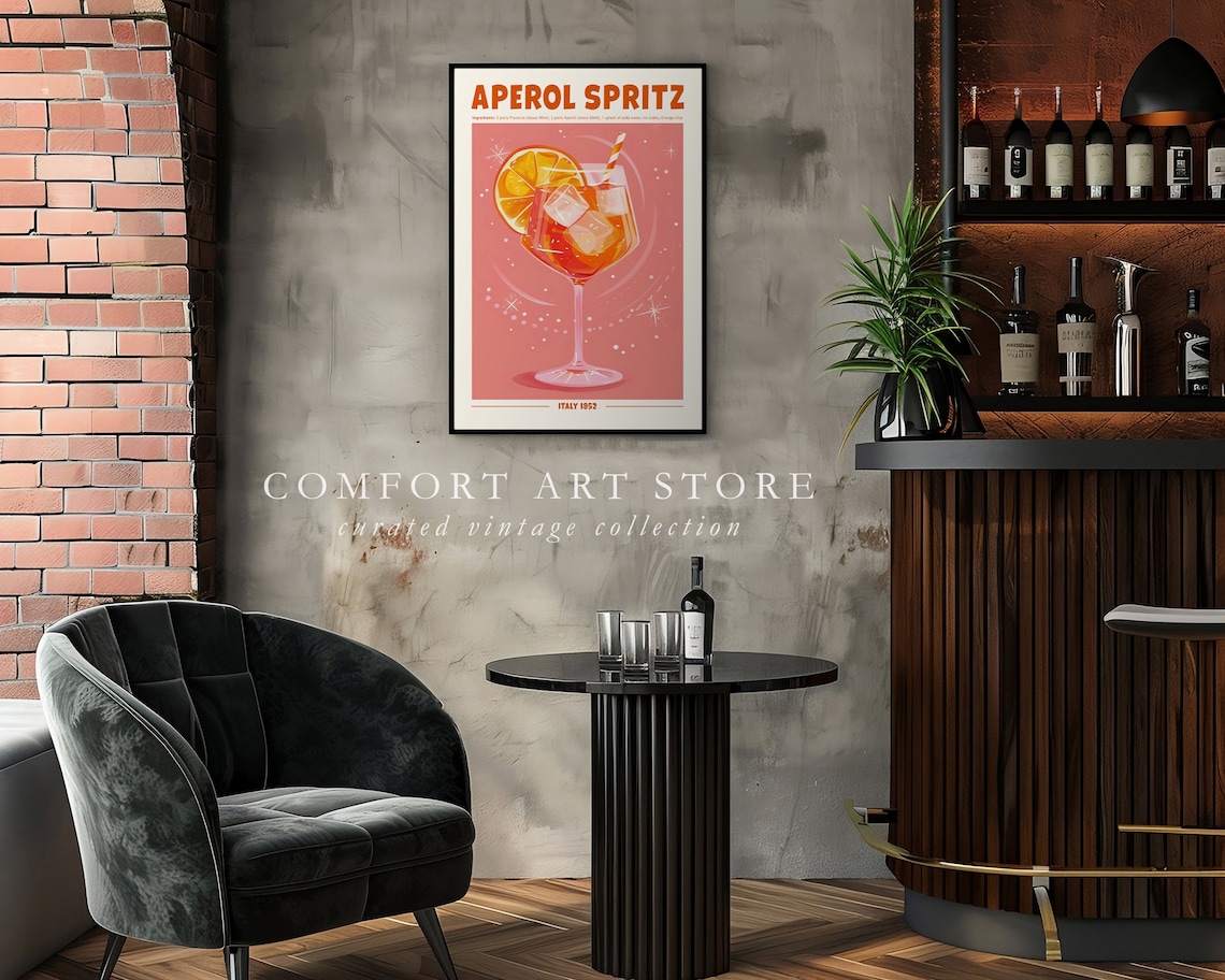 Aperol Spritz Cocktail Retro Poster, Home Bar Decor - Image 4