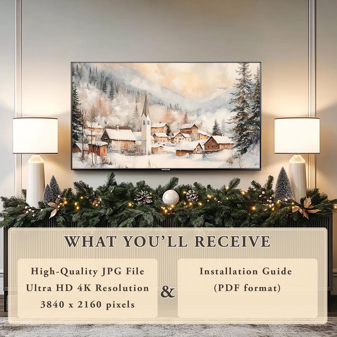 Frame Tv Art Snowy Alpine Village Vintage Christmas Antique Winter Scene Winter Landscape Painting Holiday Christmas Frame Tv Art - Image 5