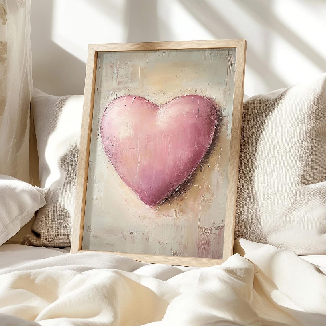 Blush Pink Heart Oil Painting Romantic Valentines Day Decor Poster - Image 6