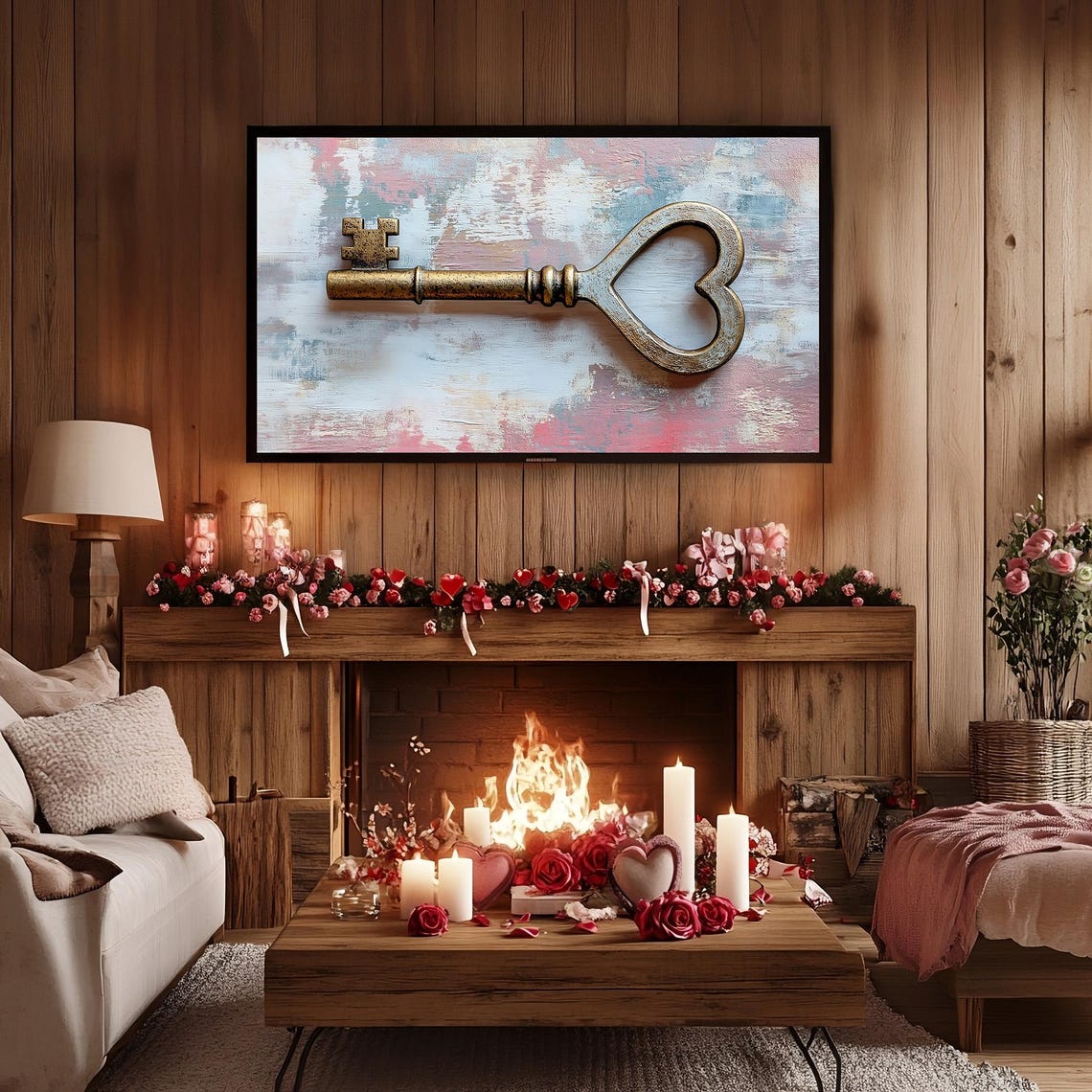 Vintage Brass Key Heart Shaped Bow Rustic Romantic Love Wall Poster - Image 2
