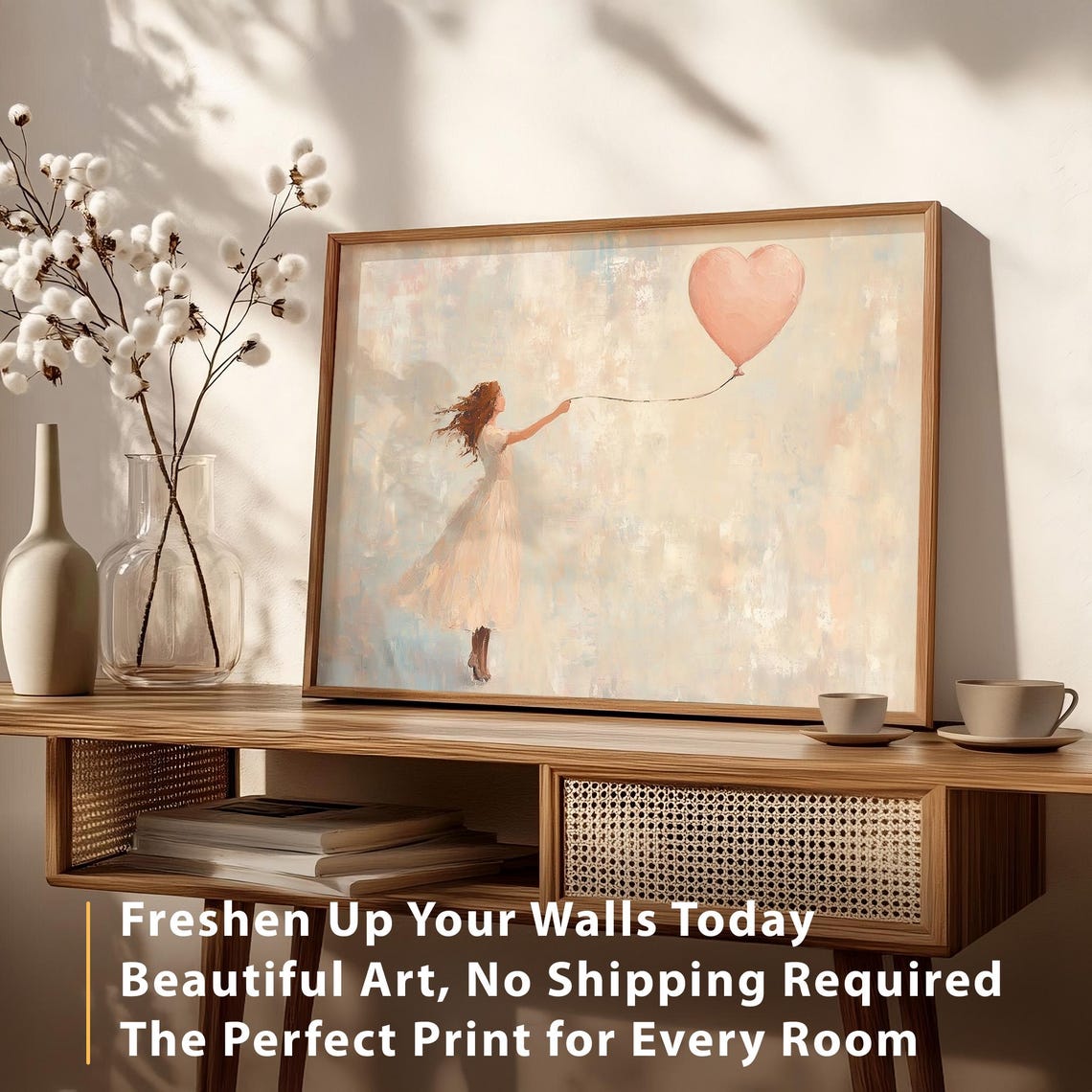 Girl With Heart Balloon Pastel Painting Romantic Valentine Wall Poster - Image 5