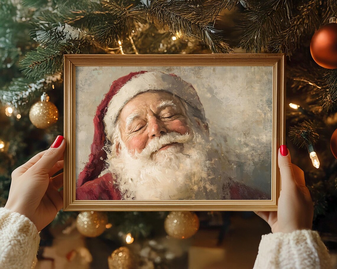 Antique Vintage Santa Claus Portrait Print Smiling Santa Claus Close Up Portrait Wall Art Christmas Scene Painting Neutral Print - Image 8
