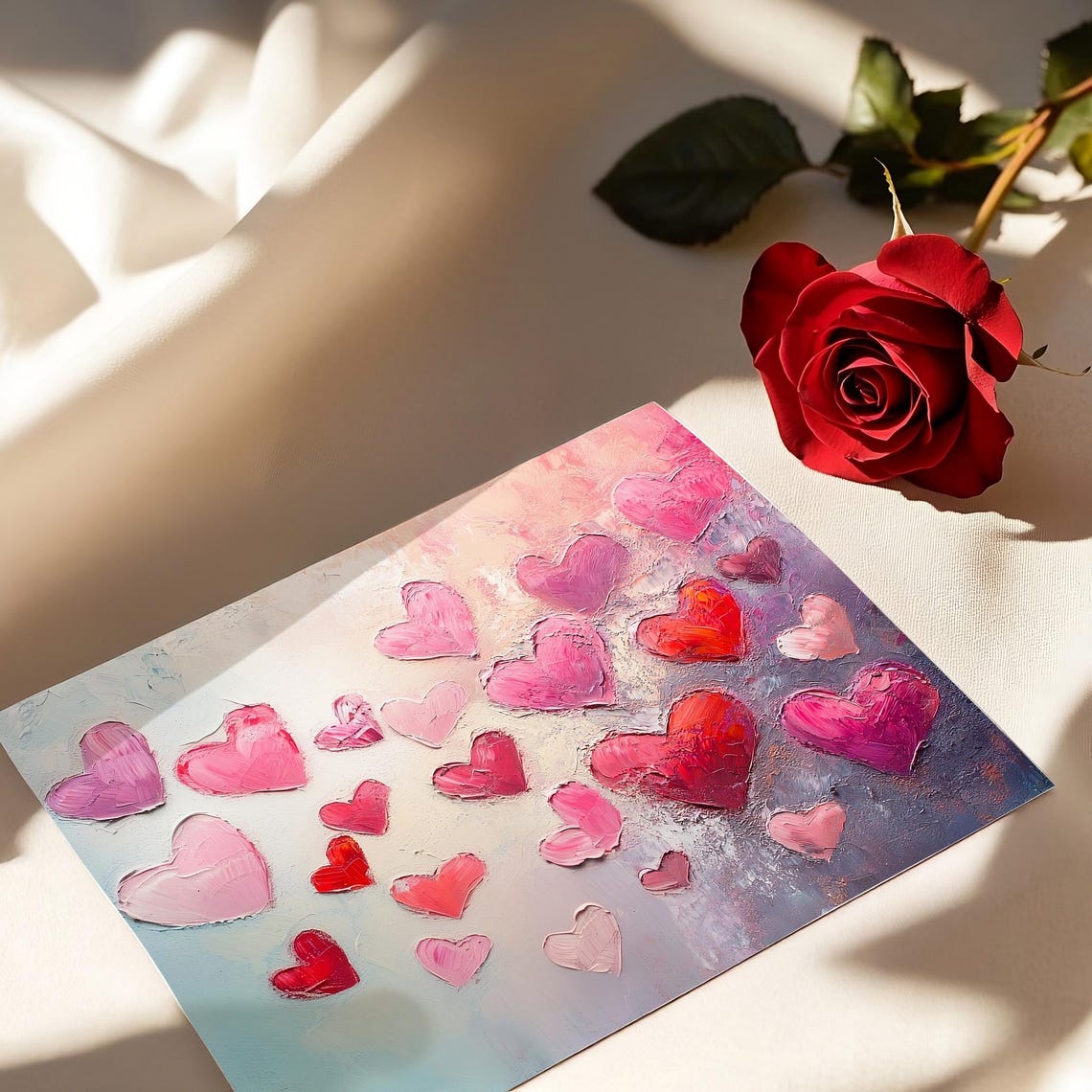 Scattered Pink and Red Hearts Textured Valentine Love Poster - Image 4