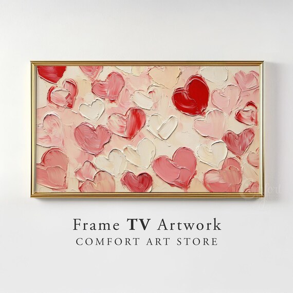Valentines Day Frame Tv Art Frame Tv Red Pink Heart Frame Tv Vintage Valentines Rustic Impasto Painting Moody Heart Home Decor Tv
