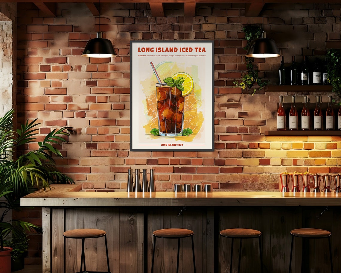 Long Island Iced Tea Cocktail Recipe Retro Poster Bar Cart Wall Art - Image 3