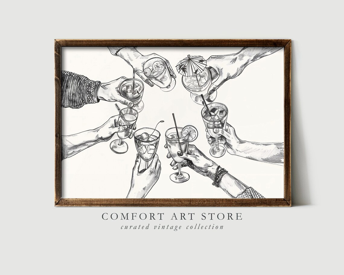 Cheers Print, Retro Cocktail Bar Cart Art - Image 5
