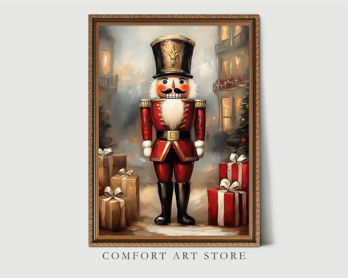 Nutcracker Soldier in Red Coat Among Christmas Gifts Wall Art - Image 3