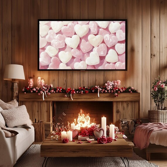 Valentines Day Frame Tv Art Frame Tv Pink Heart Candy Frame Tv Vintage Valentines Rustic Sweet Painting Moody Romantic Home Dcor